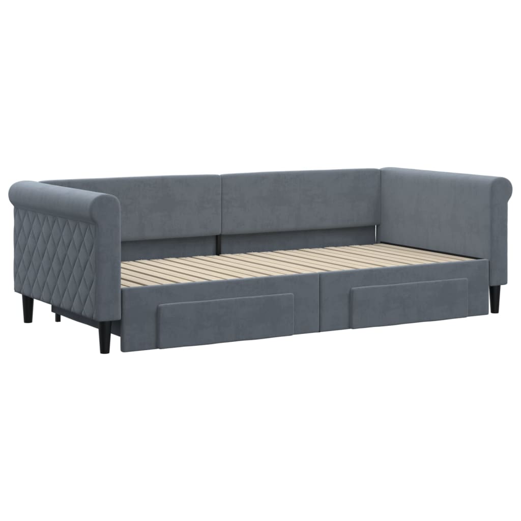 vidaXL Sofa rozsuwana z szufladami, ciemnoszara, 90x200 cm, aksamit