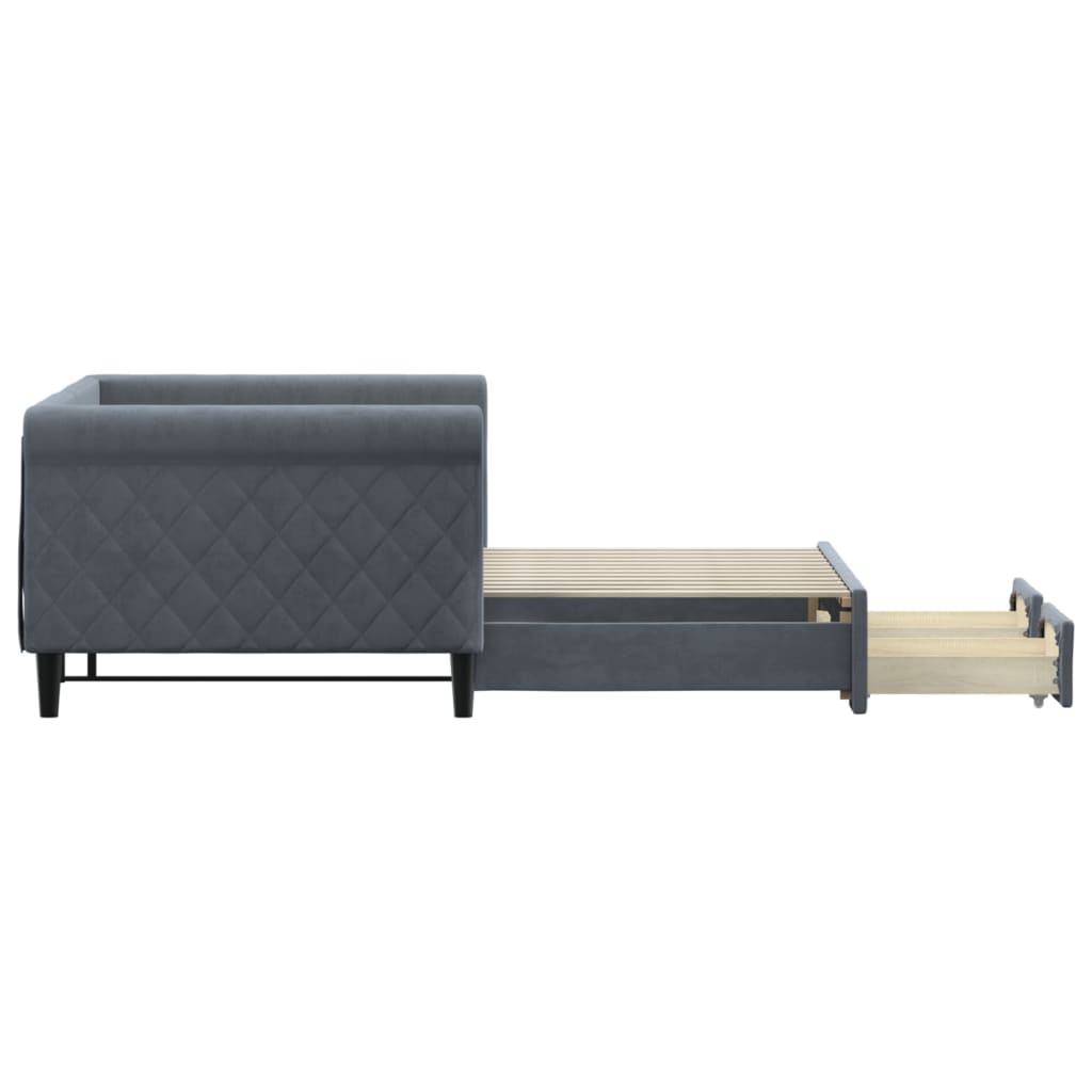 vidaXL Sofa rozsuwana z szufladami, ciemnoszara, 90x200 cm, aksamit