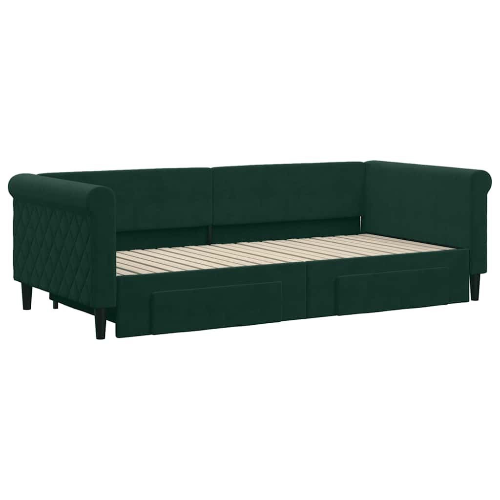 vidaXL Sofa rozsuwana z szufladami, ciemnozielona, 90x200 cm, aksamit