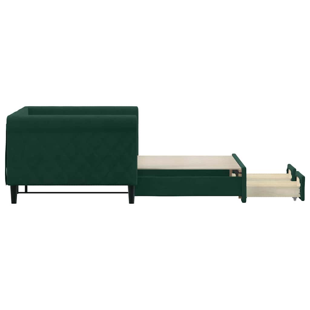 vidaXL Sofa rozsuwana z szufladami, ciemnozielona, 90x200 cm, aksamit