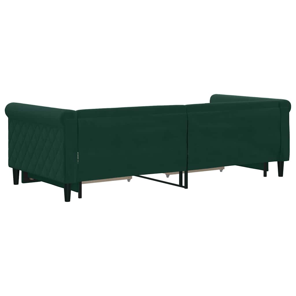 vidaXL Sofa rozsuwana z szufladami, ciemnozielona, 90x200 cm, aksamit