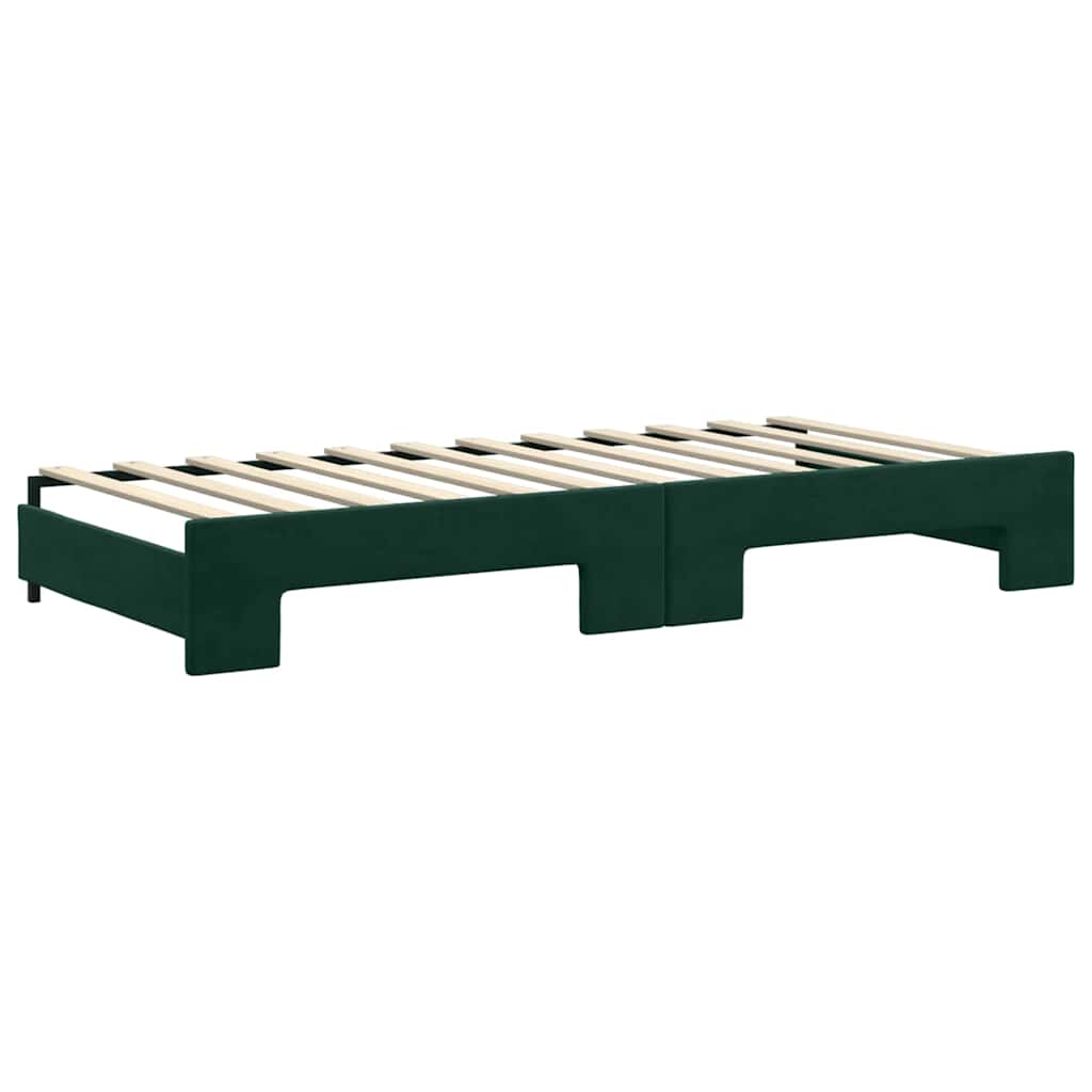 vidaXL Sofa rozsuwana z szufladami, ciemnozielona, 90x200 cm, aksamit