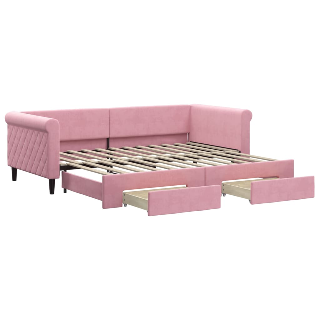 vidaXL Sofa rozsuwana z szufladami, różowa, 90x200 cm, aksamit