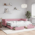 vidaXL Sofa rozsuwana z szufladami, różowa, 90x200 cm, aksamit