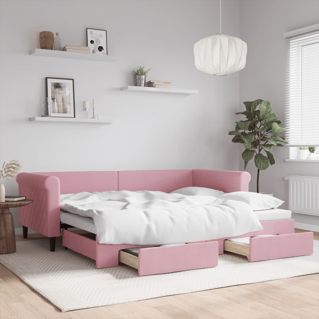 vidaXL Sofa rozsuwana z szufladami, różowa, 90x200 cm, aksamit