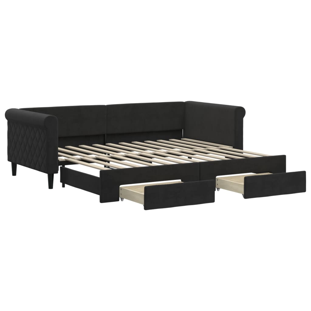 vidaXL Sofa rozsuwana z szufladami, czarna, 90x200 cm, aksamit