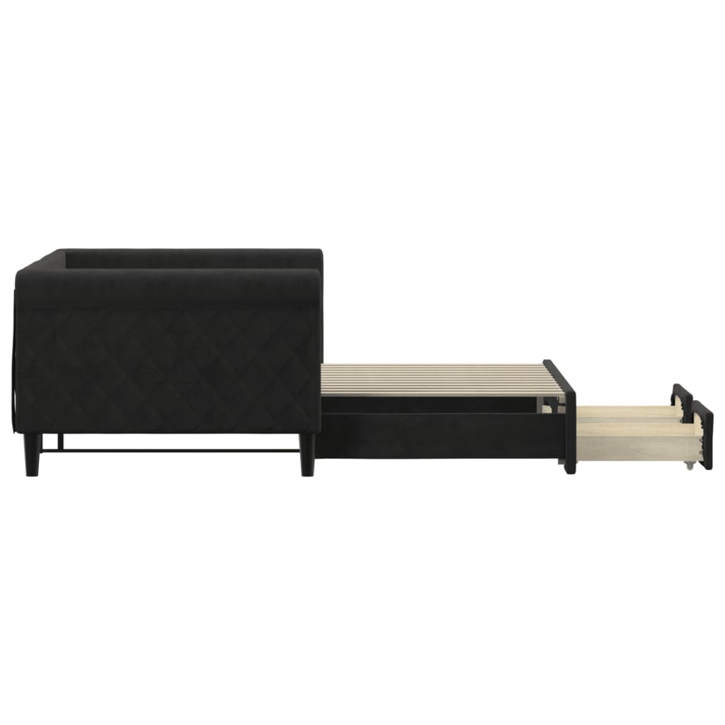 vidaXL Sofa rozsuwana z szufladami, czarna, 90x200 cm, aksamit