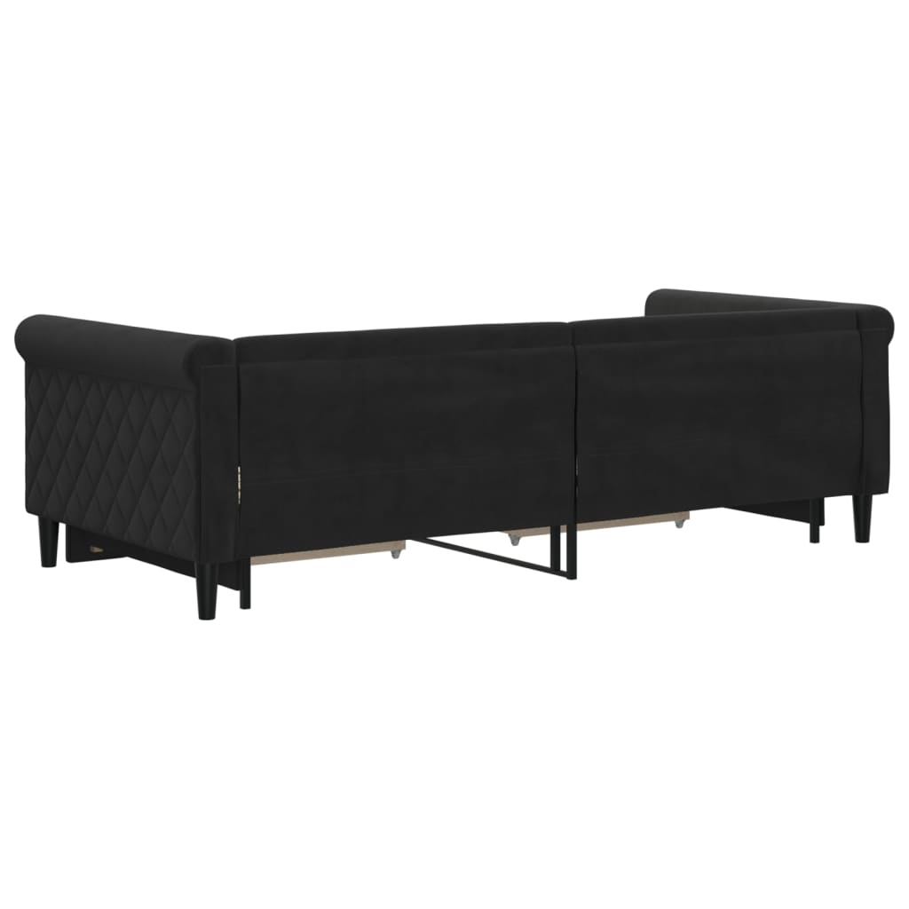 vidaXL Sofa rozsuwana z szufladami, czarna, 90x200 cm, aksamit