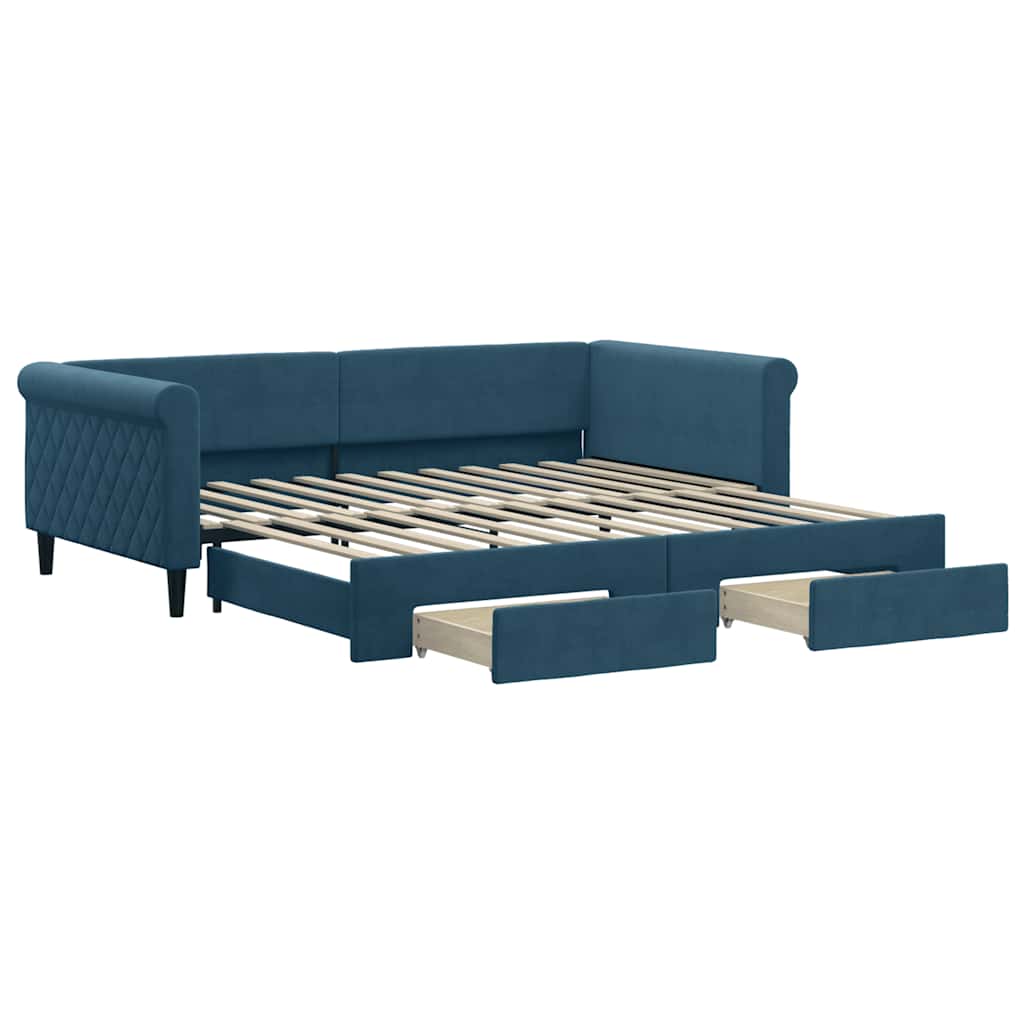 vidaXL Sofa rozsuwana z szufladami, niebieska, 100x200 cm, aksamit