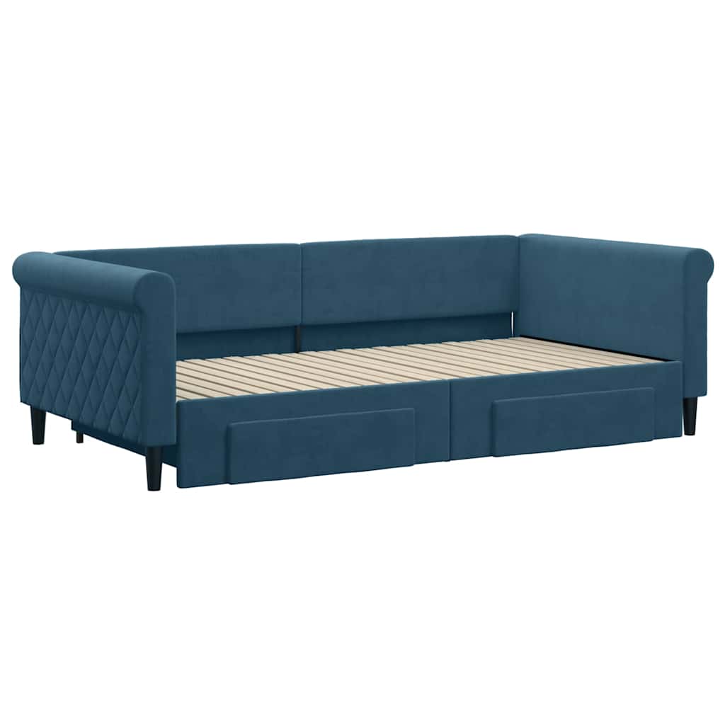 vidaXL Sofa rozsuwana z szufladami, niebieska, 100x200 cm, aksamit