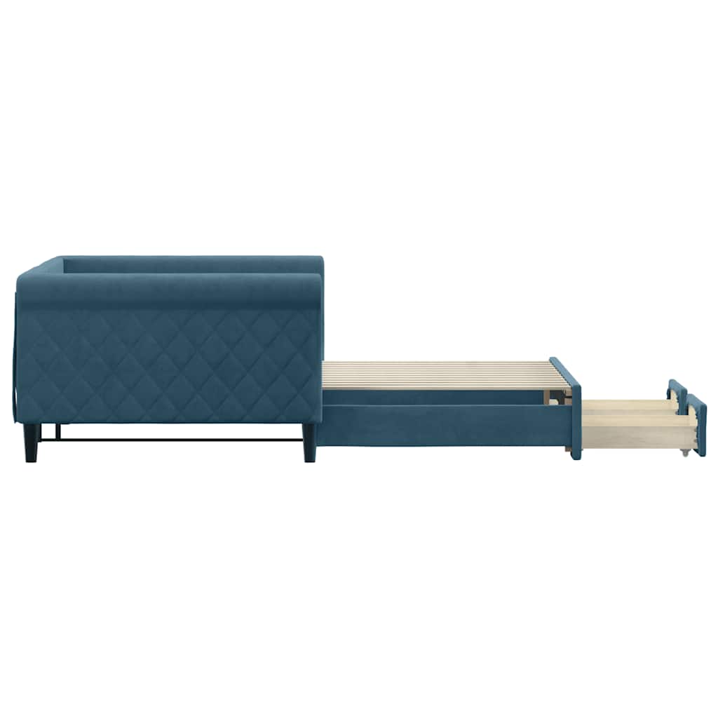 vidaXL Sofa rozsuwana z szufladami, niebieska, 100x200 cm, aksamit