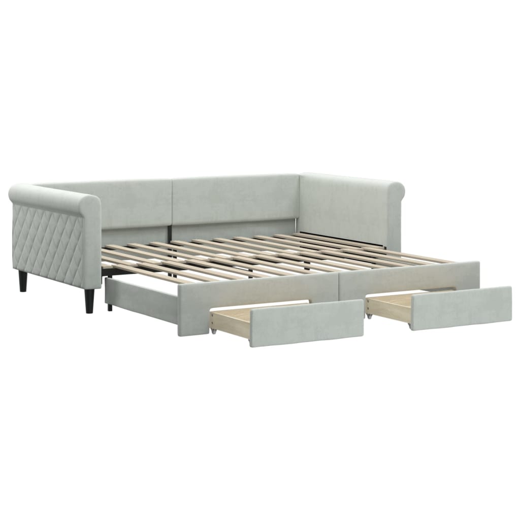 vidaXL Sofa rozsuwana z szufladami, jasnoszara, 100x200 cm, aksamit