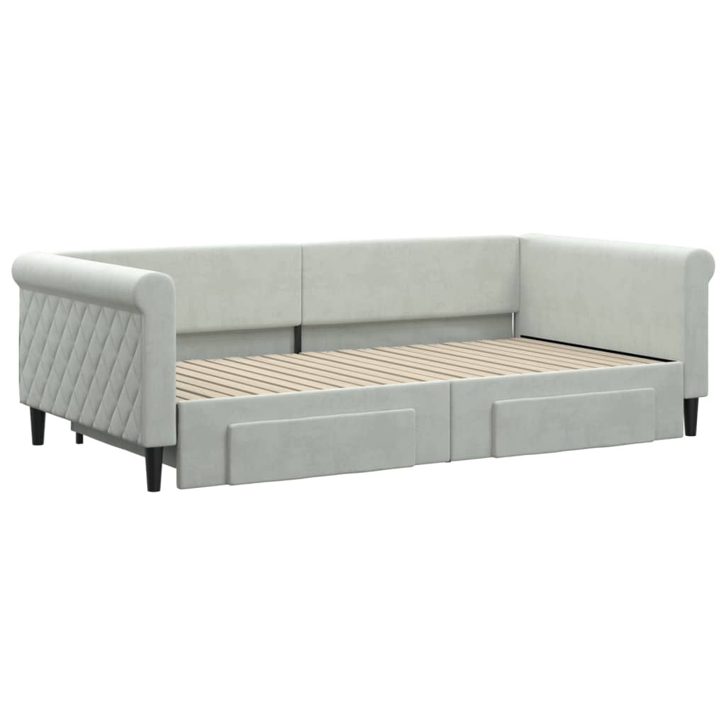 vidaXL Sofa rozsuwana z szufladami, jasnoszara, 100x200 cm, aksamit