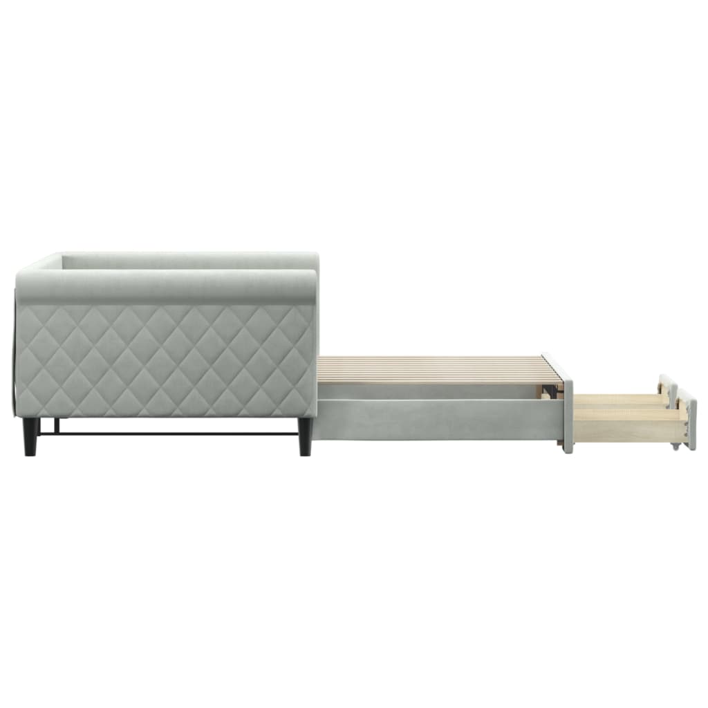 vidaXL Sofa rozsuwana z szufladami, jasnoszara, 100x200 cm, aksamit