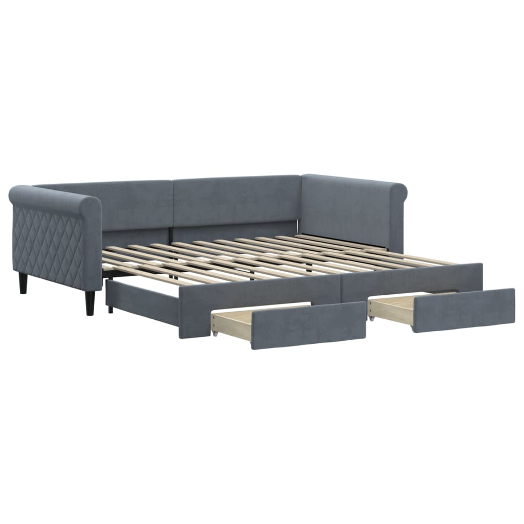 vidaXL Sofa rozsuwana z szufladami, ciemnoszara, 100x200 cm, aksamit