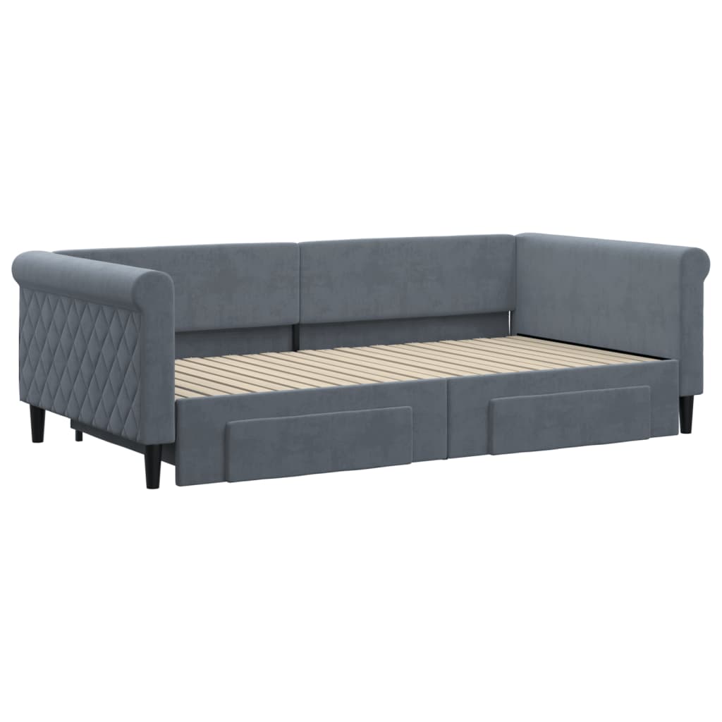 vidaXL Sofa rozsuwana z szufladami, ciemnoszara, 100x200 cm, aksamit