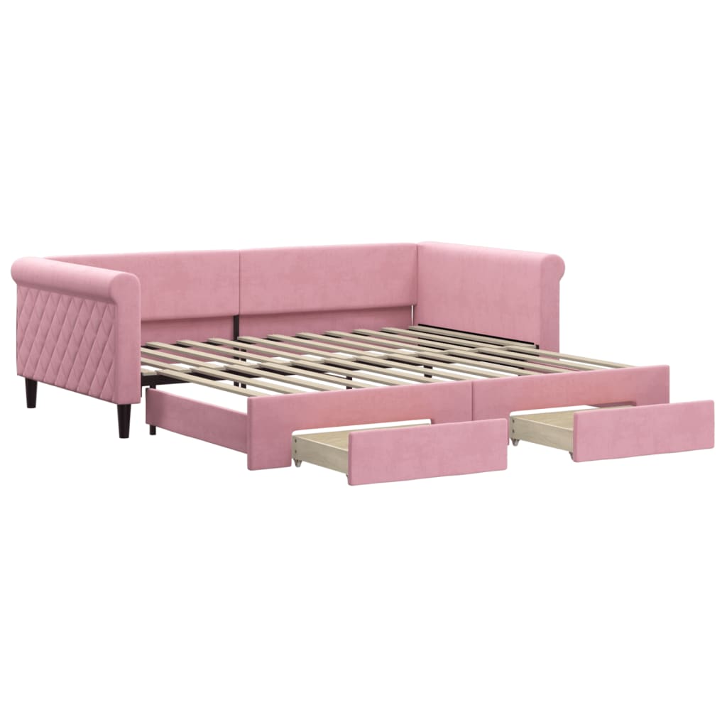 vidaXL Sofa rozsuwana z szufladami, różowa, 100x200 cm, aksamit