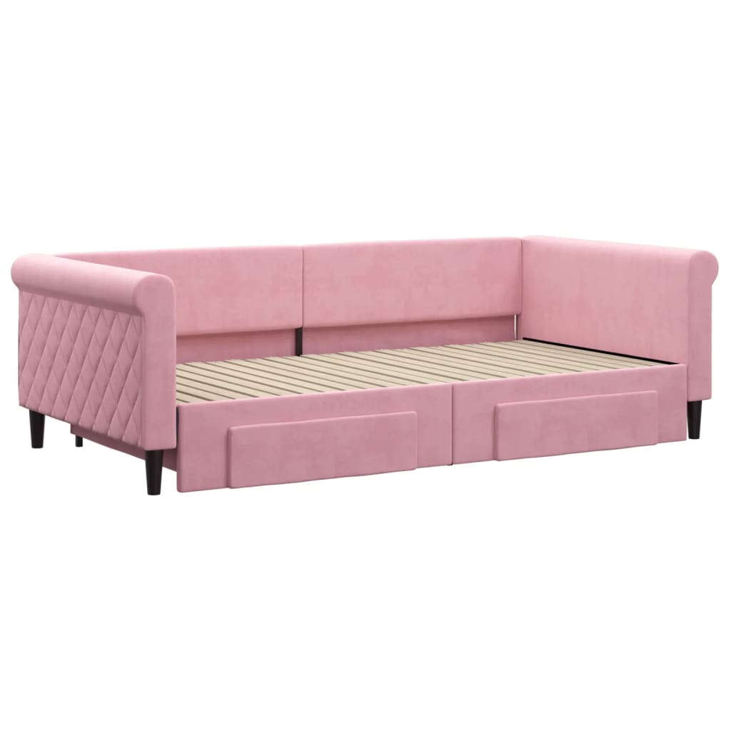 vidaXL Sofa rozsuwana z szufladami, różowa, 100x200 cm, aksamit