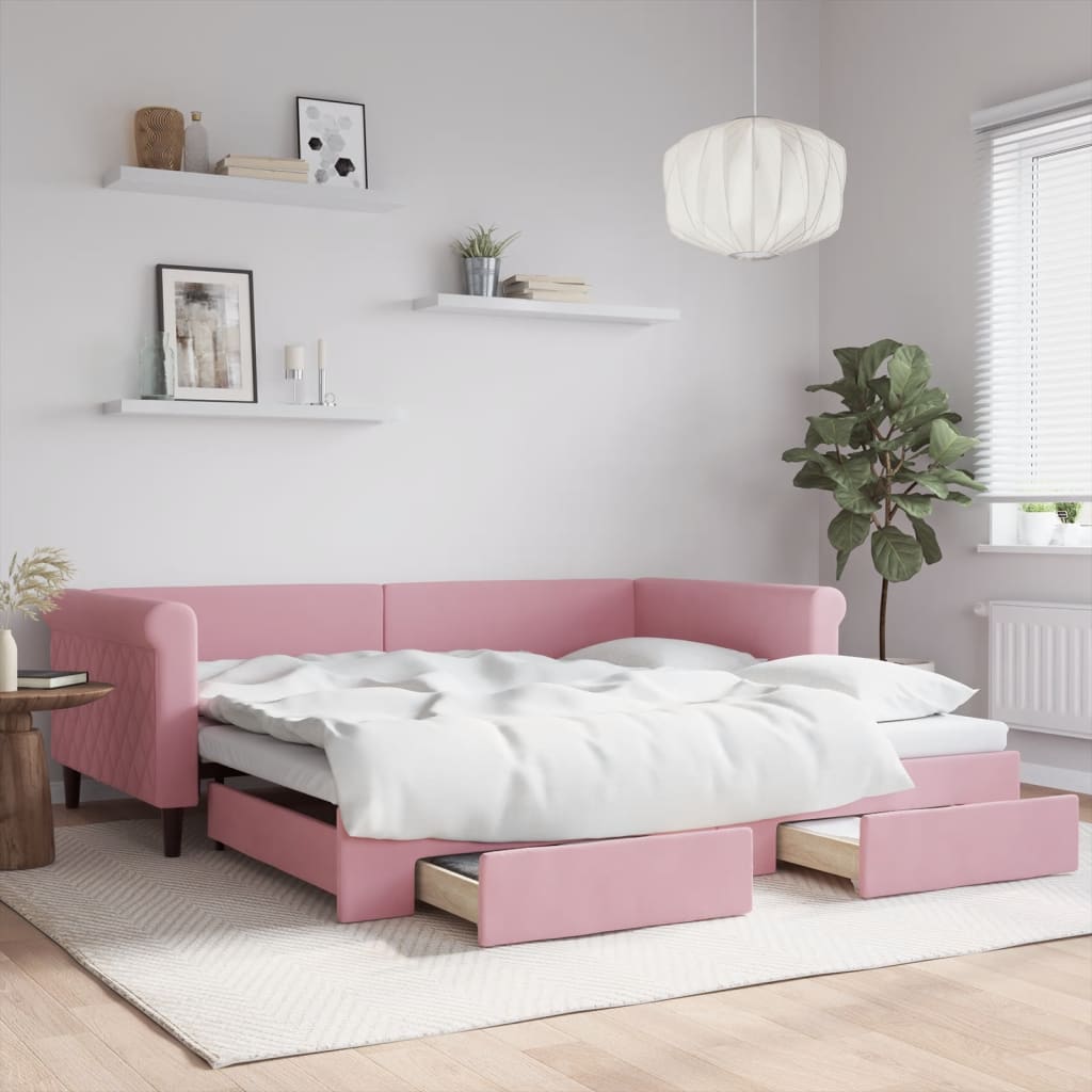 vidaXL Sofa rozsuwana z szufladami, różowa, 100x200 cm, aksamit