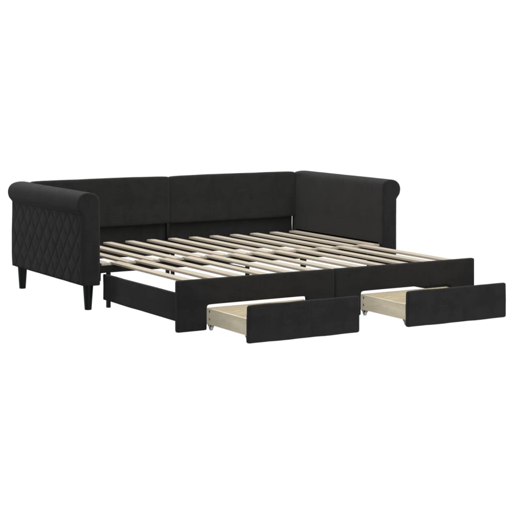 vidaXL Sofa rozsuwana z szufladami, czarna, 100x200 cm, aksamit
