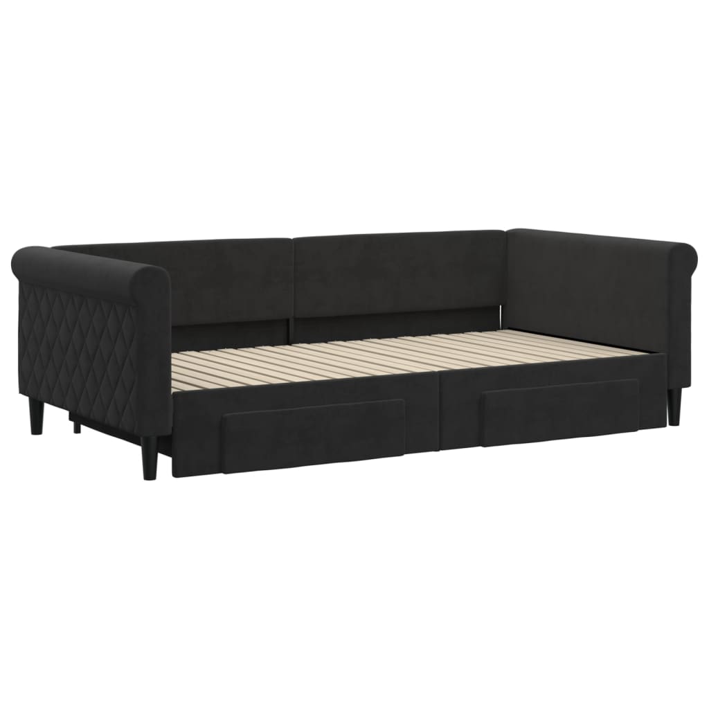 vidaXL Sofa rozsuwana z szufladami, czarna, 100x200 cm, aksamit