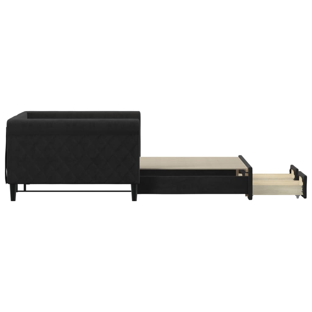 vidaXL Sofa rozsuwana z szufladami, czarna, 100x200 cm, aksamit