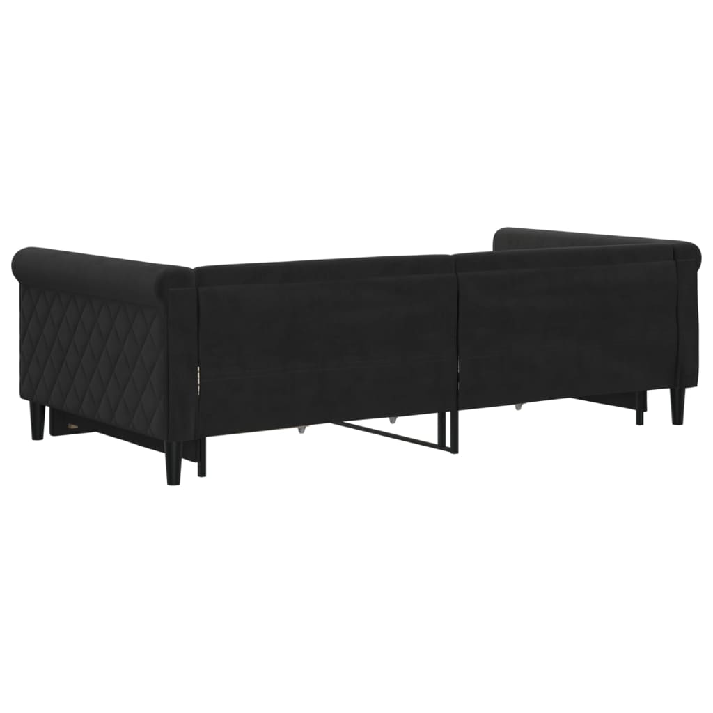 vidaXL Sofa rozsuwana z szufladami, czarna, 100x200 cm, aksamit
