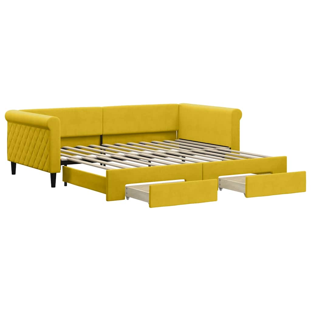 vidaXL Sofa rozsuwana z szufladami, żółta, 100x200 cm, aksamit