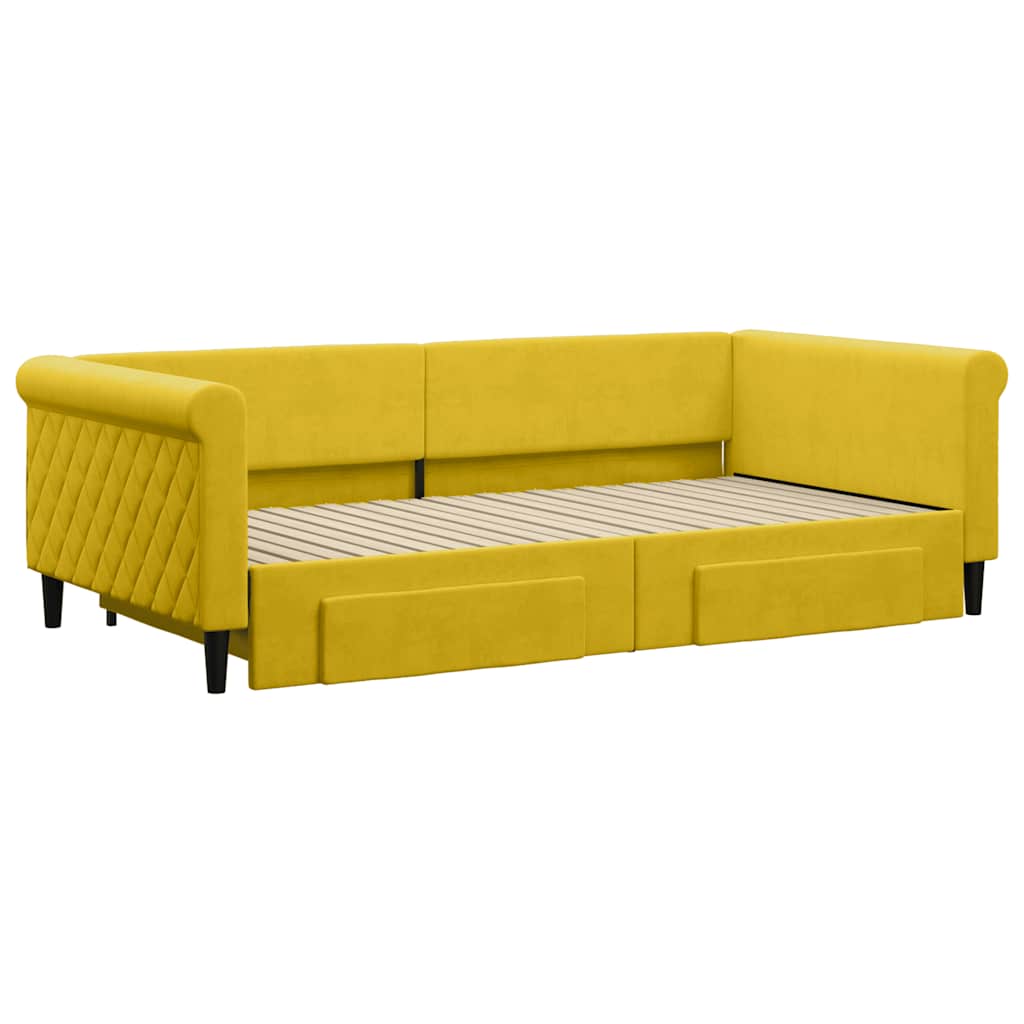 vidaXL Sofa rozsuwana z szufladami, żółta, 100x200 cm, aksamit