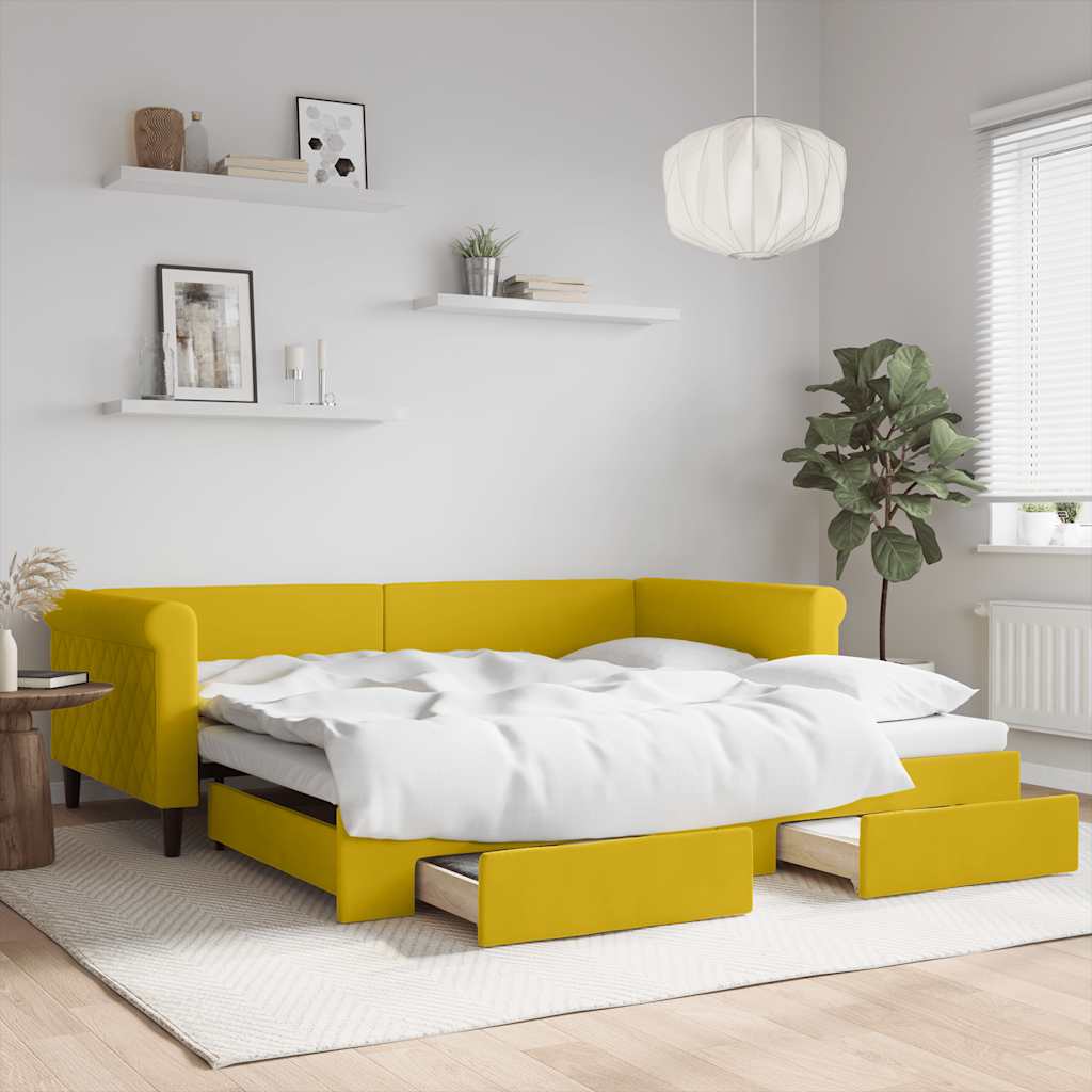 vidaXL Sofa rozsuwana z szufladami, żółta, 100x200 cm, aksamit
