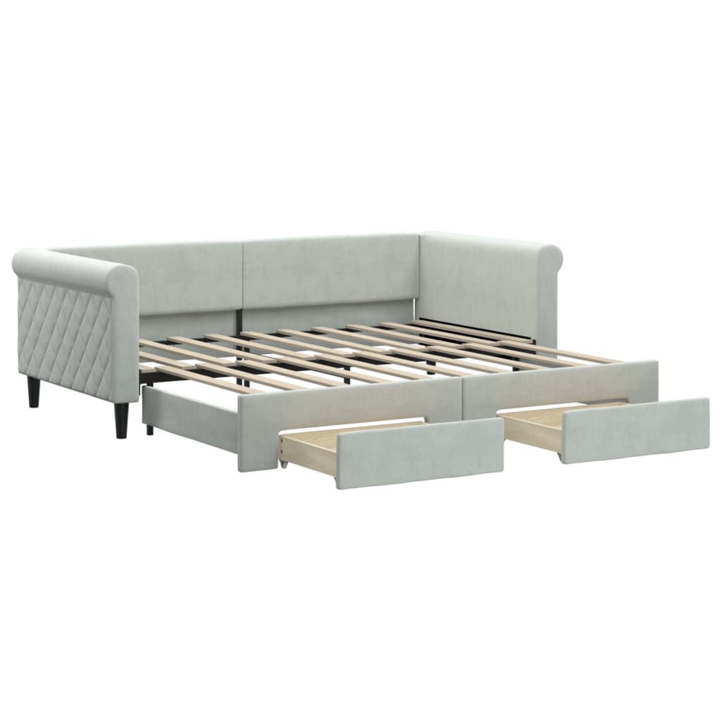 vidaXL Sofa rozsuwana z szufladami, jasnoszara, 90x190 cm, aksamit