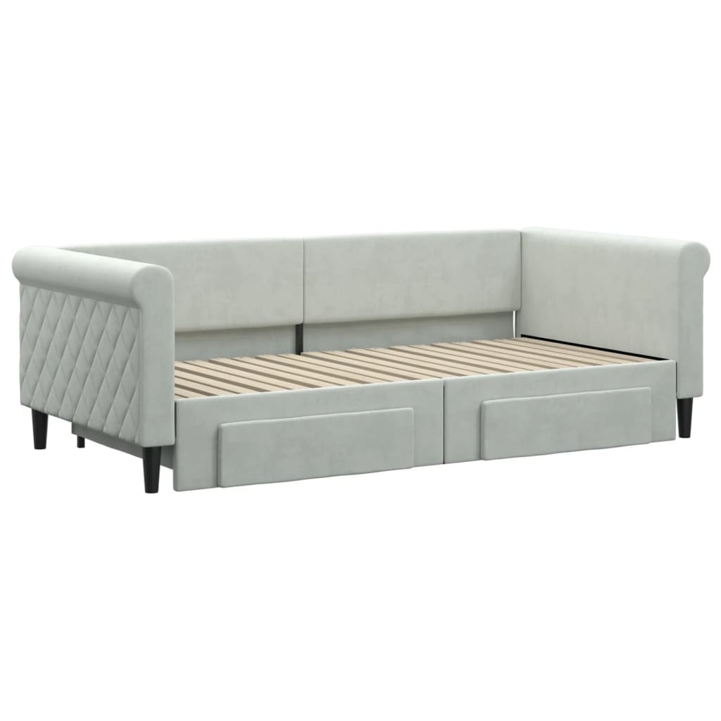 vidaXL Sofa rozsuwana z szufladami, jasnoszara, 90x190 cm, aksamit