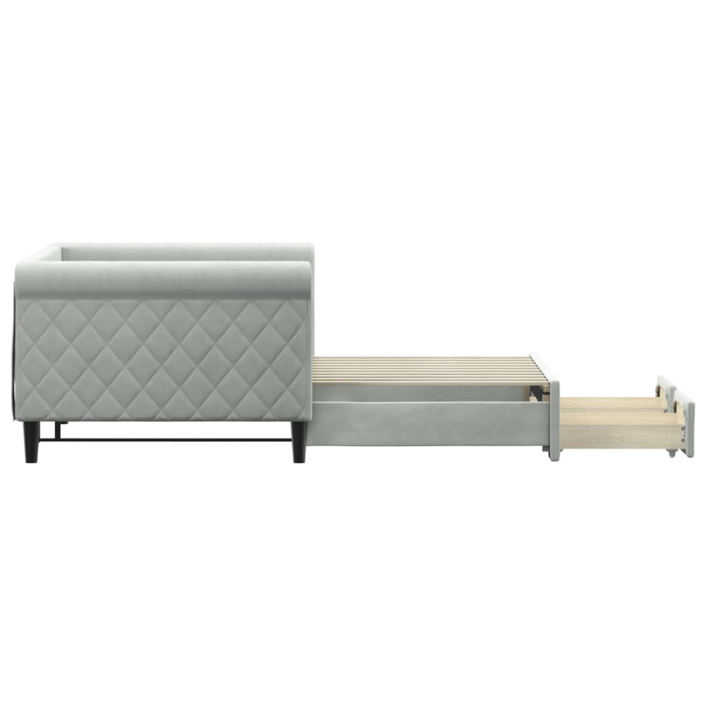 vidaXL Sofa rozsuwana z szufladami, jasnoszara, 90x190 cm, aksamit