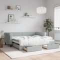 vidaXL Sofa rozsuwana z szufladami, jasnoszara, 90x190 cm, aksamit