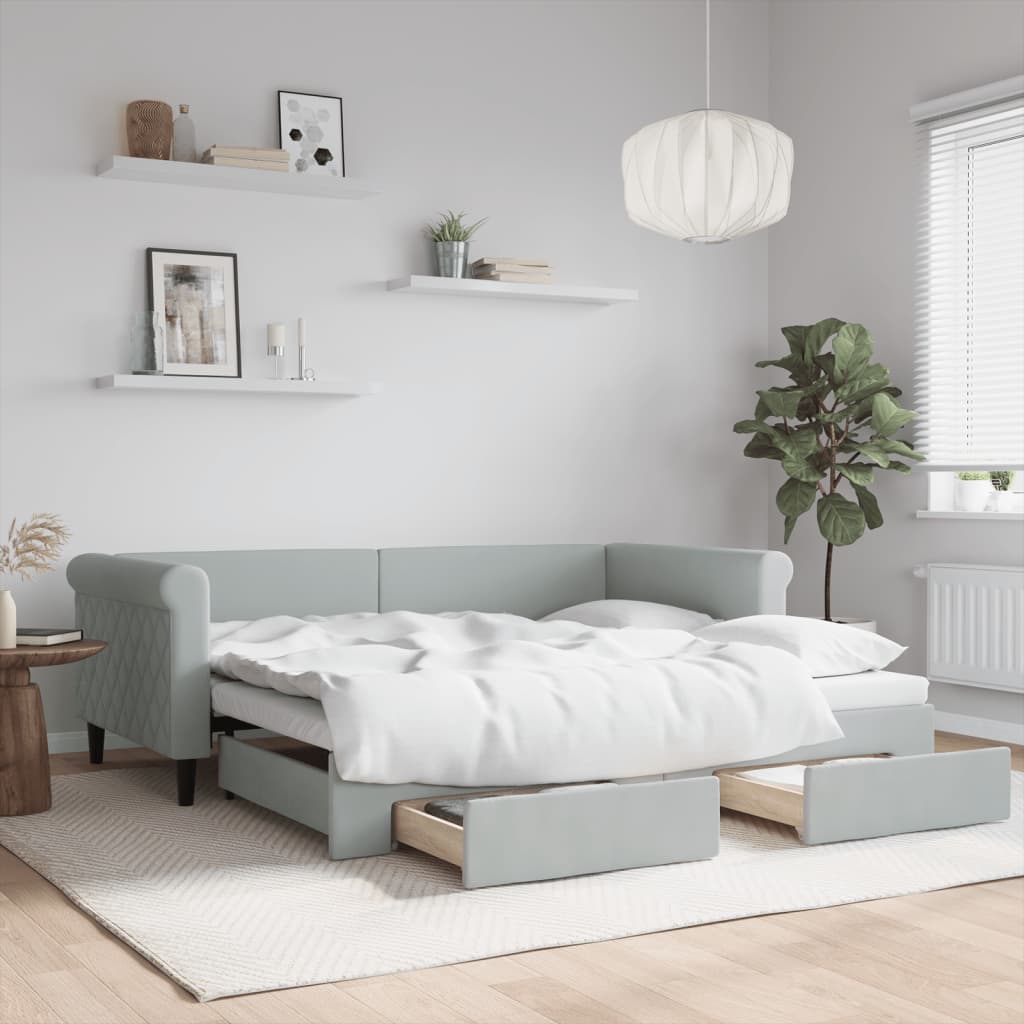vidaXL Sofa rozsuwana z szufladami, jasnoszara, 90x190 cm, aksamit