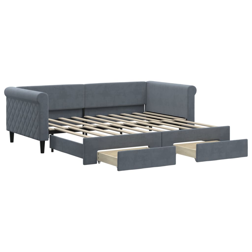 vidaXL Sofa rozsuwana z szufladami, ciemnoszara, 90x190 cm, aksamit