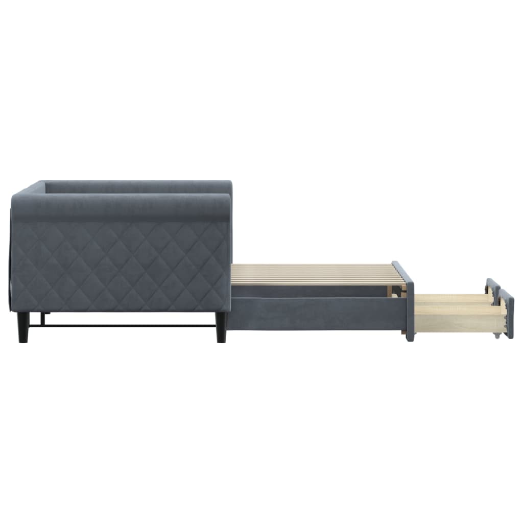 vidaXL Sofa rozsuwana z szufladami, ciemnoszara, 90x190 cm, aksamit
