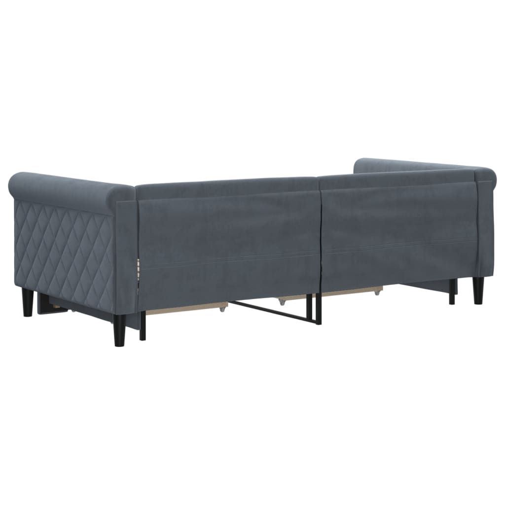 vidaXL Sofa rozsuwana z szufladami, ciemnoszara, 90x190 cm, aksamit