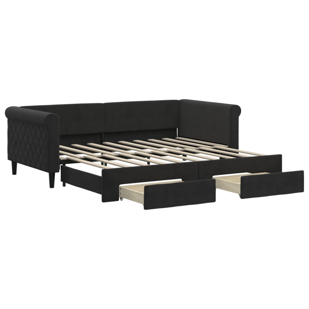 vidaXL Sofa rozsuwana z szufladami, czarna, 90x190 cm, aksamit