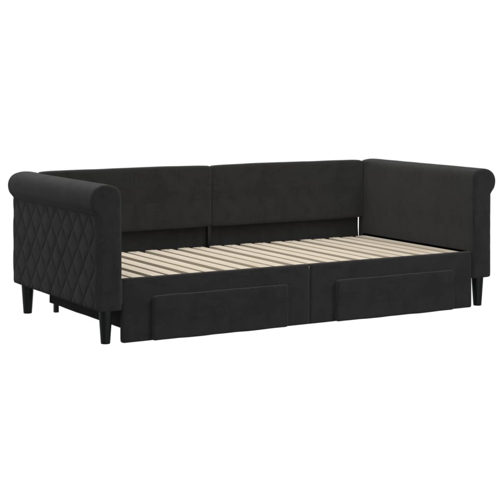 vidaXL Sofa rozsuwana z szufladami, czarna, 90x190 cm, aksamit