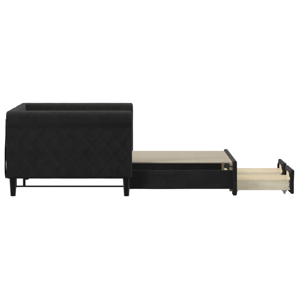 vidaXL Sofa rozsuwana z szufladami, czarna, 90x190 cm, aksamit