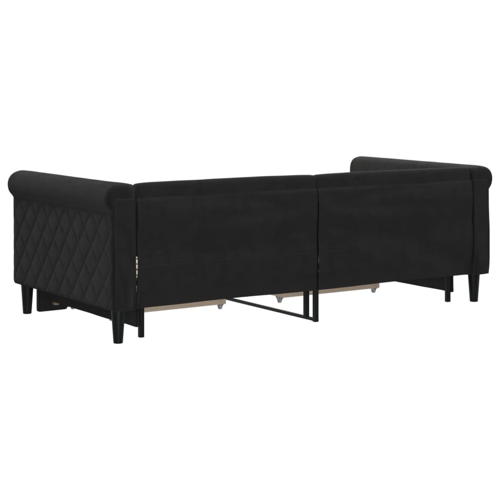 vidaXL Sofa rozsuwana z szufladami, czarna, 90x190 cm, aksamit