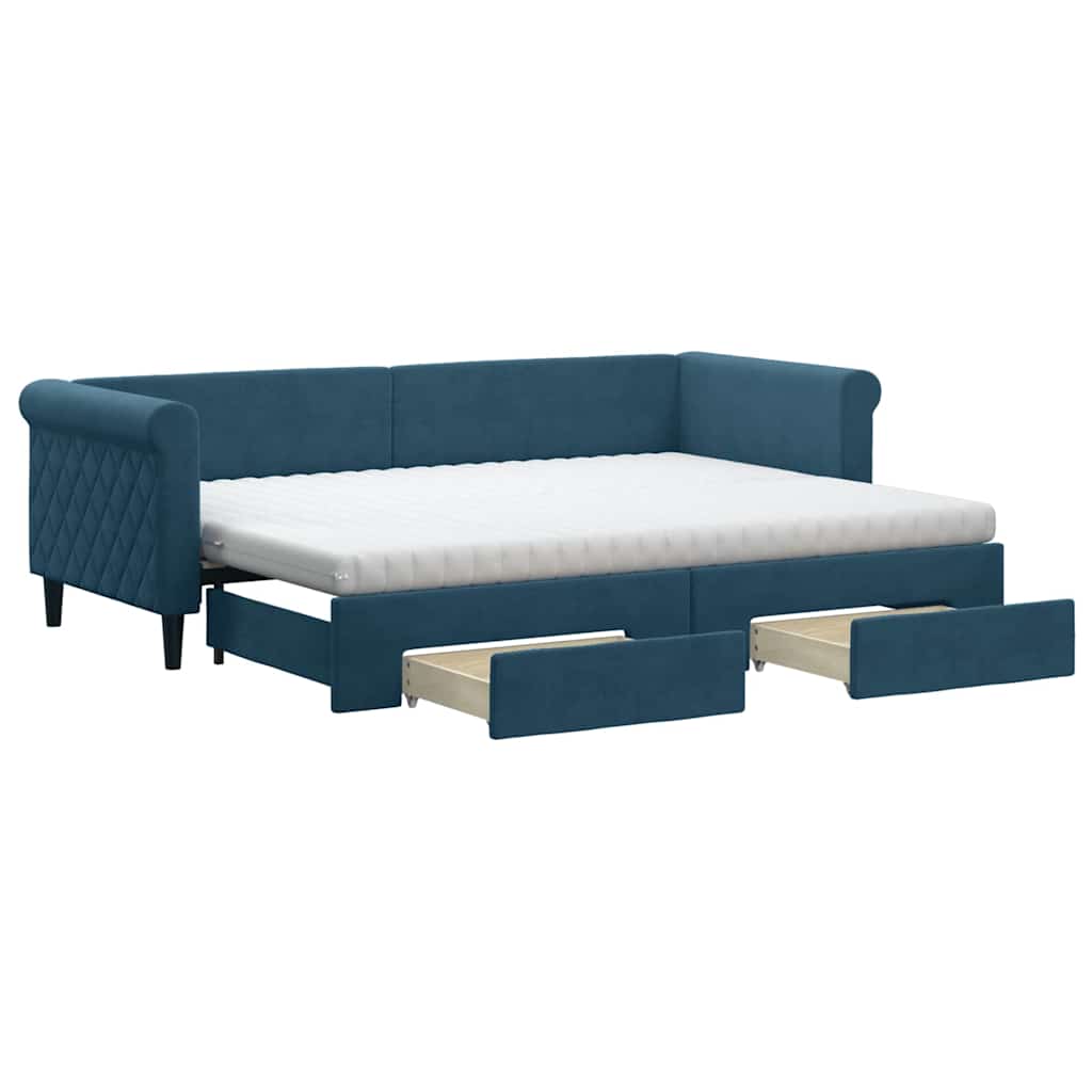 vidaXL Sofa rozsuwana z szufladami, niebieska, 80x200 cm, aksamit