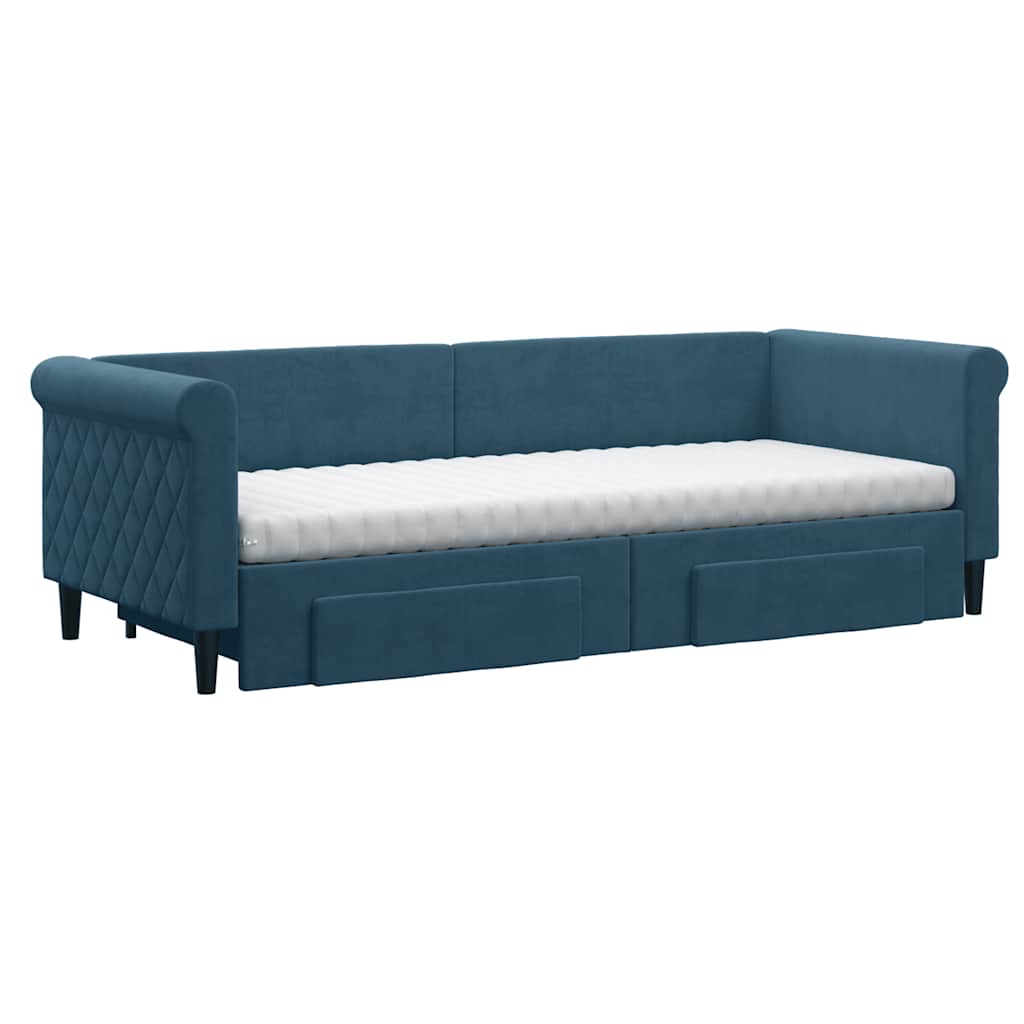 vidaXL Sofa rozsuwana z szufladami, niebieska, 80x200 cm, aksamit