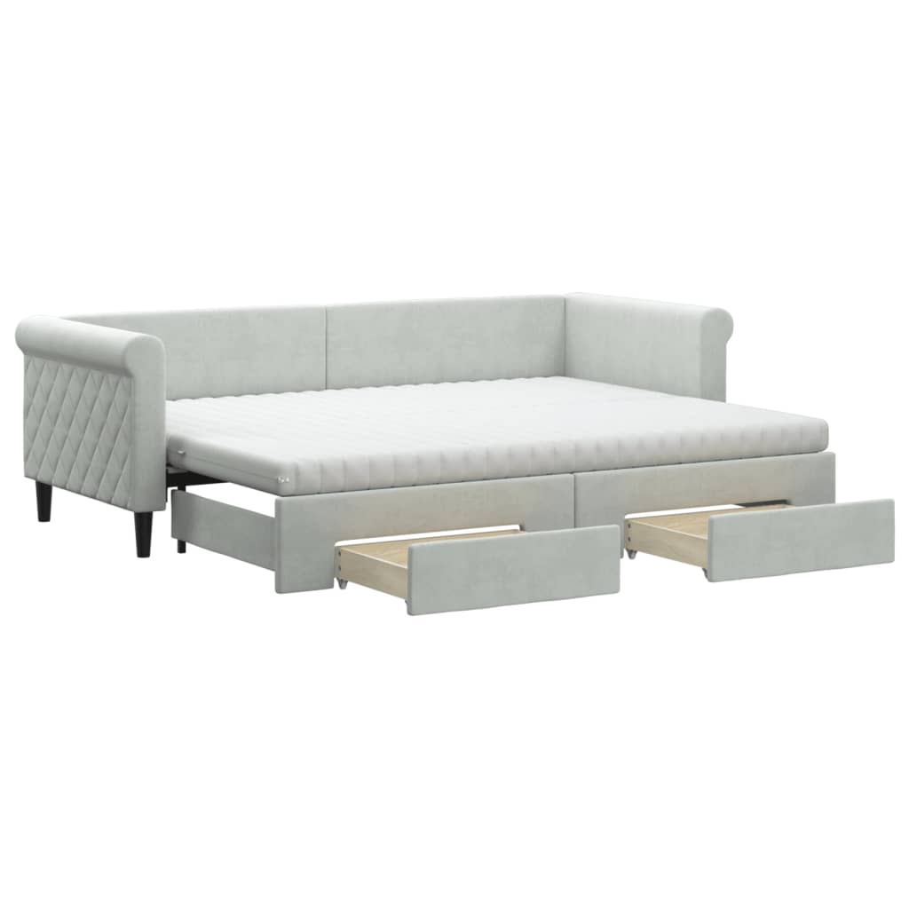 vidaXL Sofa rozsuwana z szufladami, jasnoszara, 80x200 cm, aksamit