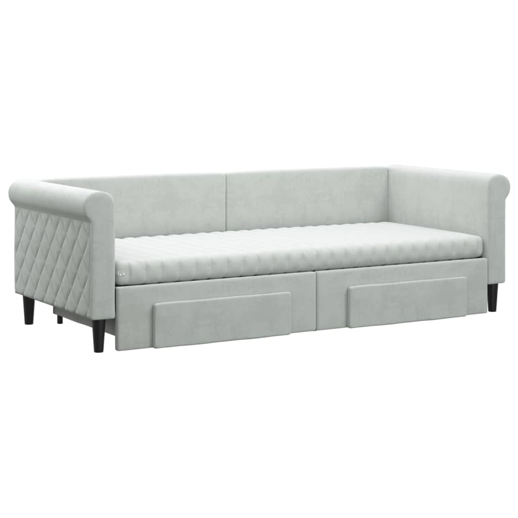 vidaXL Sofa rozsuwana z szufladami, jasnoszara, 80x200 cm, aksamit