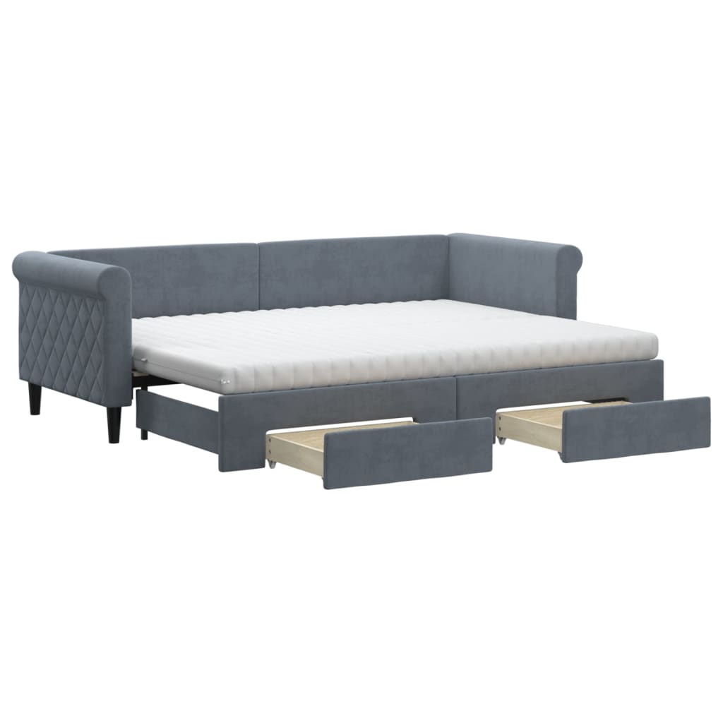 vidaXL Sofa rozsuwana z szufladami, ciemnoszara, 80x200 cm, aksamit