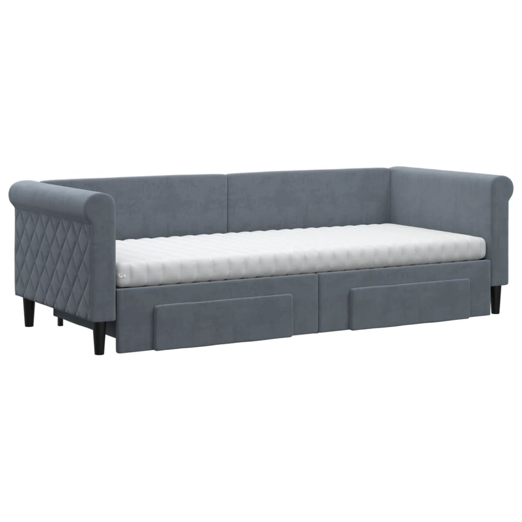 vidaXL Sofa rozsuwana z szufladami, ciemnoszara, 80x200 cm, aksamit