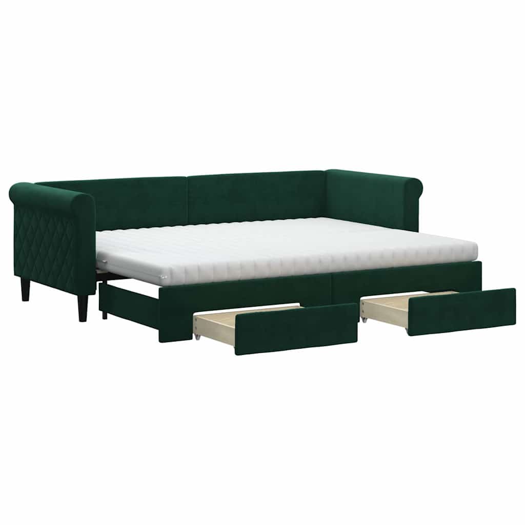 vidaXL Sofa rozsuwana z szufladami, ciemnozielona, 80x200 cm, aksamit