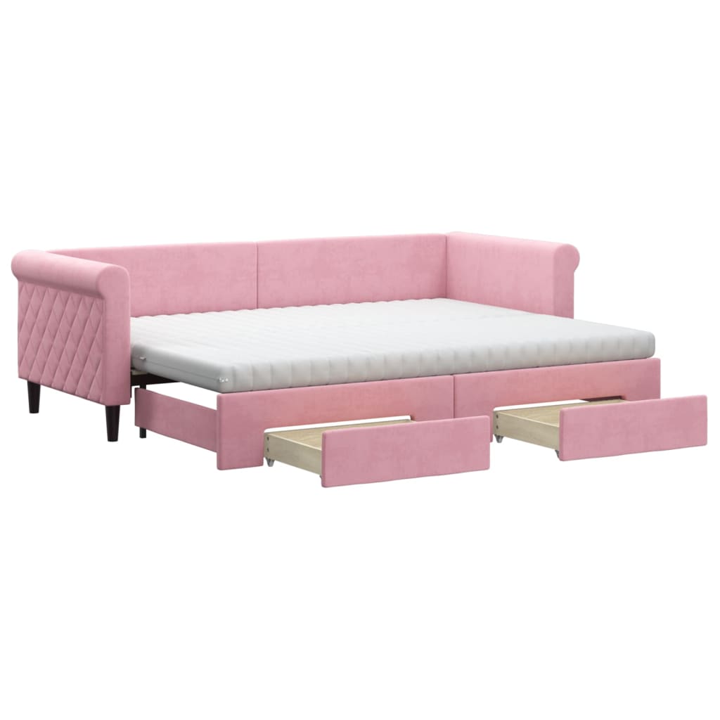 vidaXL Sofa rozsuwana z szufladami, różowa, 80x200 cm, aksamit